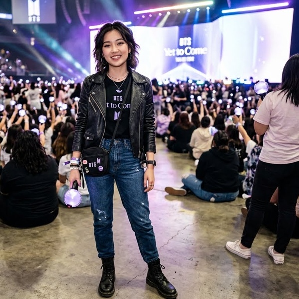 Look para concierto con chamarra de piel y estilo BTS