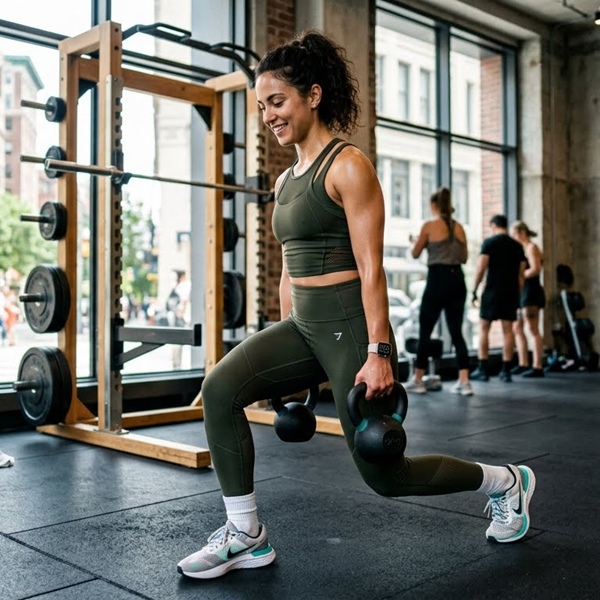 Set deportivo monocromático con leggings y top deportivo en look minimal