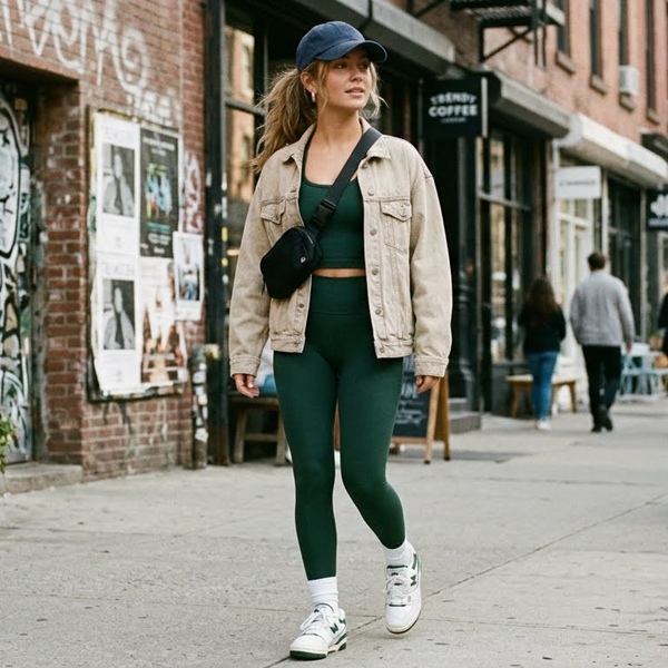 Set deportivo combinado con tenis retro en look urbano athleisure