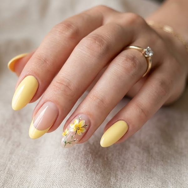 uñas Butter Yellow mismatched diseños diferentes manicure creativo tendencia
