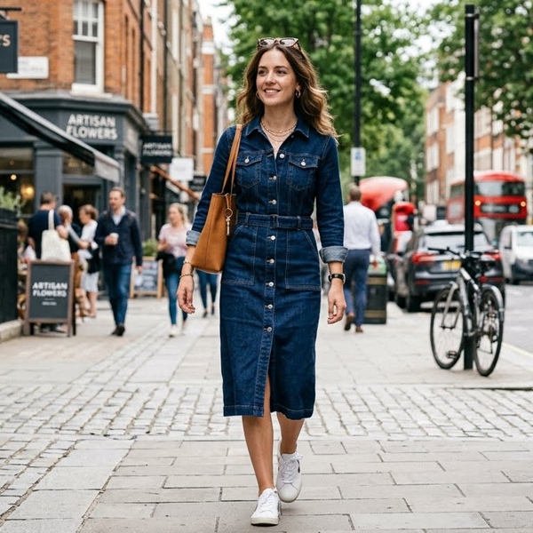 Vestido de mezclilla midi look casual elegante
