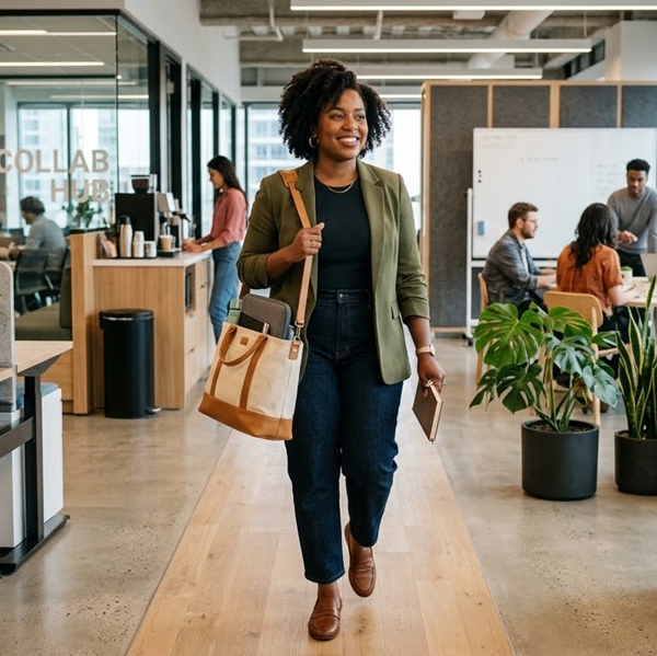 olso tote en outfit de oficina cómodo y funcional para mujer