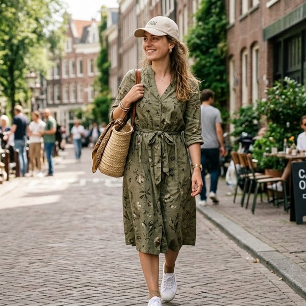 gorra en tonos neutros combinada con outfit minimalista y versátil