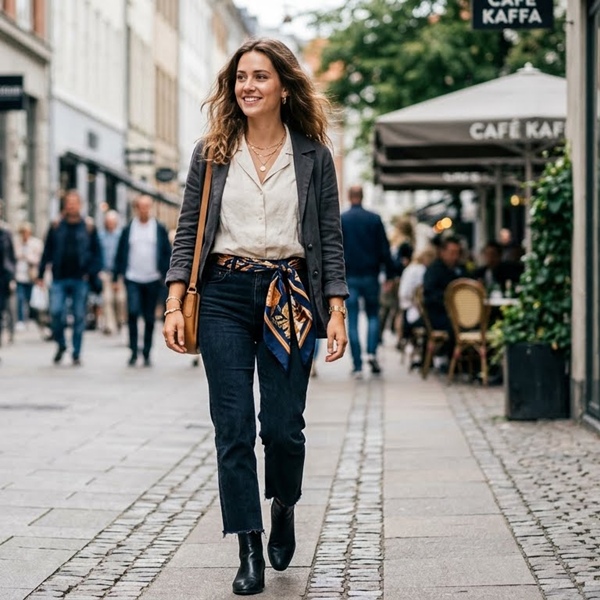 pañoleta como cinturón en pantalón look casual moderno y creativo