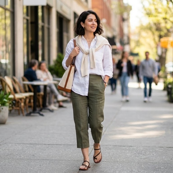 pantalones capri con sandalias look fresco para días cálidos