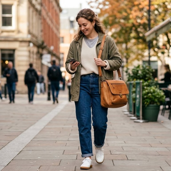 Bolso práctico y neutro combinado con look casual y versátil para todos los días