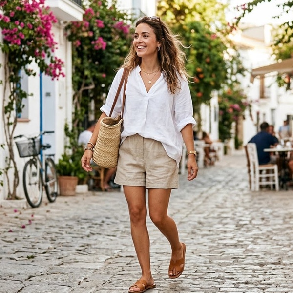 Mujer usando camisa ligera y suelta para un outfit fresco y cómodo