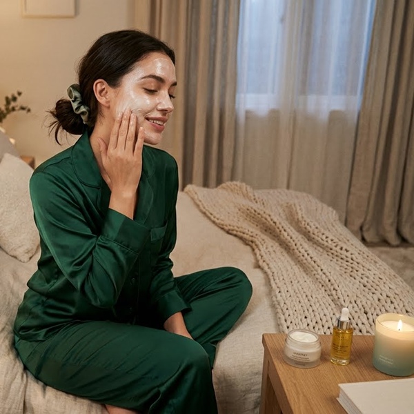 Rutina de skincare nocturna con mascarilla overnight como último paso