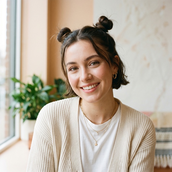 Peinado de dos mini buns para cabello corto
