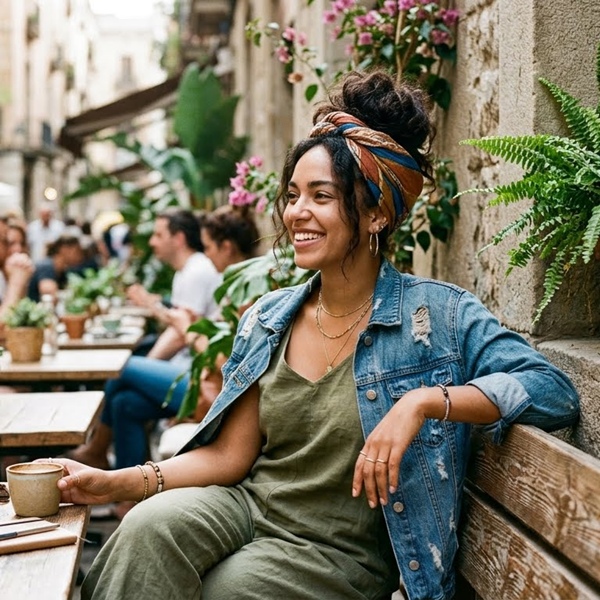 Peinado con messy bun y paliacate para un look moderno y fresco