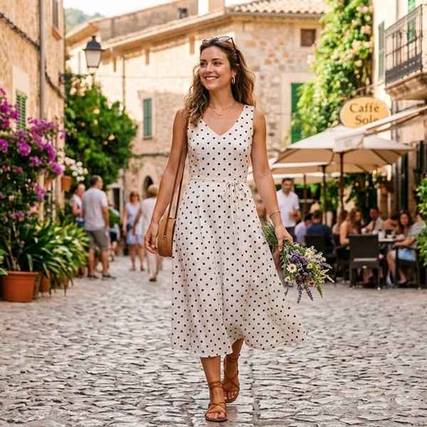 Vestido de lunares en look femenino y fresco para uso diario