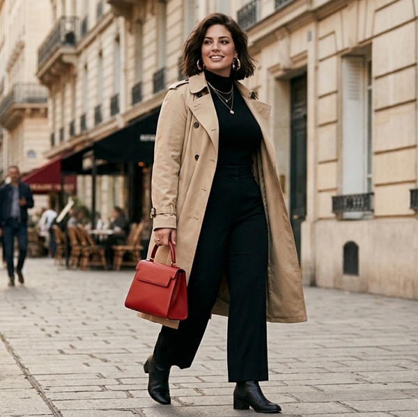 Look mujer con negro, beige y rojo