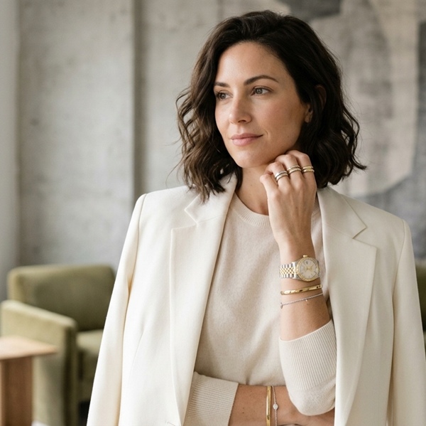 Look con reloj elegante metálicos en tonos dorados y plateados