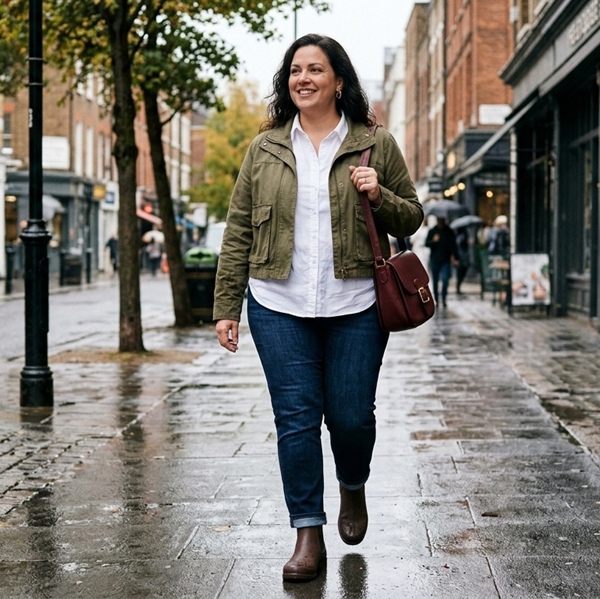Look urbano con botas de lluvia cortas y jeans