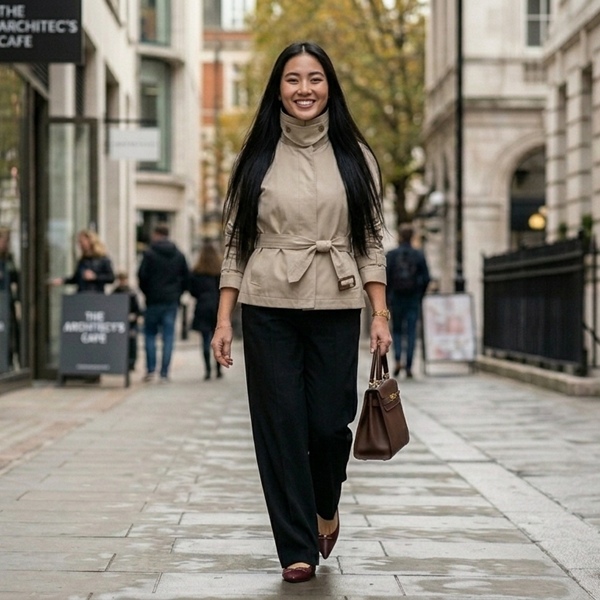 Gabardina con cuello alto tipo de embudo