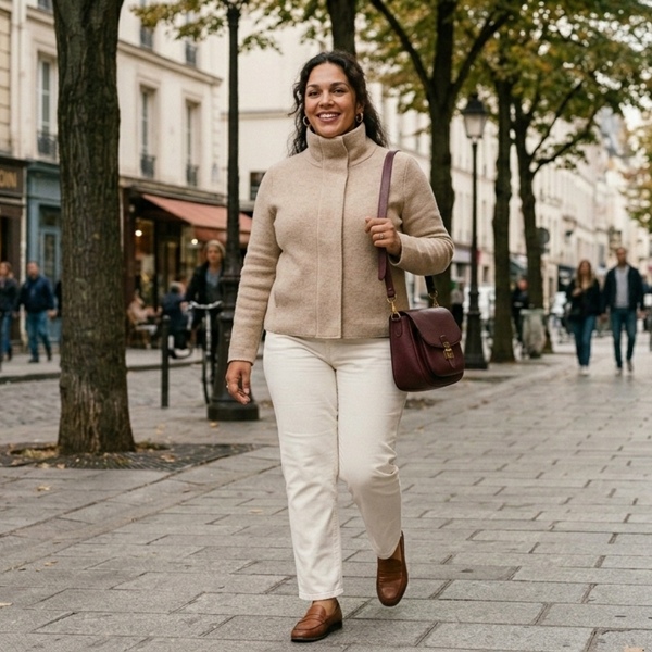Look con chamara de cuello de embudo corta de algodón