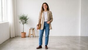 Mujer con outfit casual que muestra detalles de estilismo que pueden hacer que un look se vea descuidado