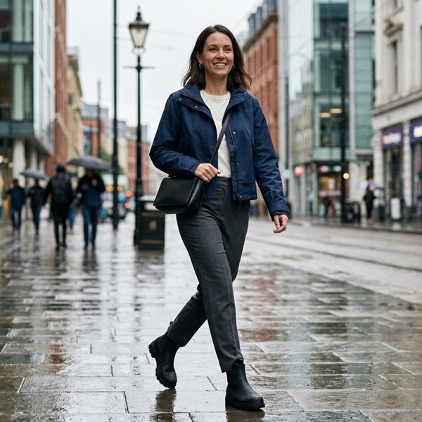 Look urbano con botas de lluvia