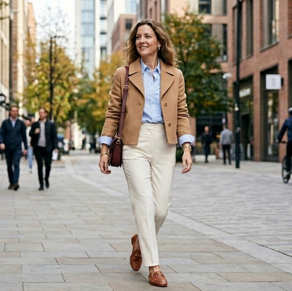 Look con pantalón blanco y mocasines ligeros