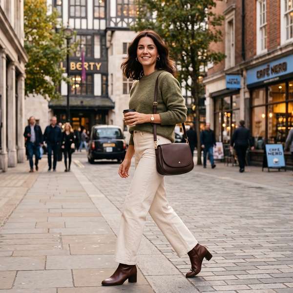 Outfit con verde oliva, crema y chocolate inspirado en los colores del otoño