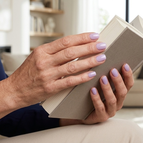 Uñas cortas con la tendencia lavender Milk Nails