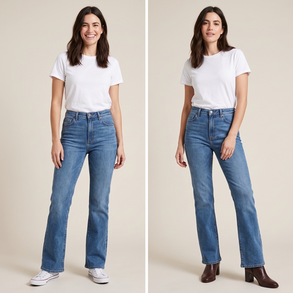 Mismos jeans rectos de tiro alto con tenis, mocasines, bailarinas y botas