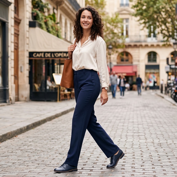 Pantalón y zapatos del mismo color para crear una línea visual continua