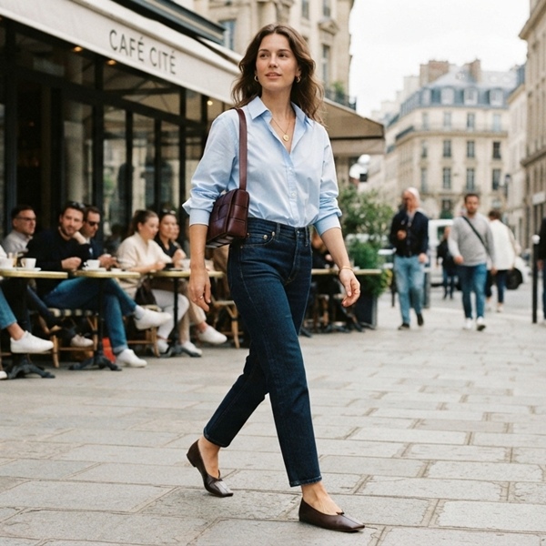 Look casual con bailarinas de punta cuadrada y jeans