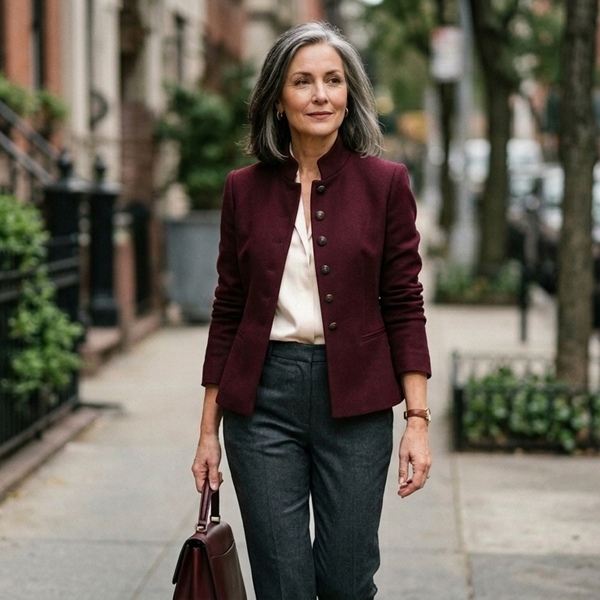 Look profesional con band jacket y pantalón de vestir