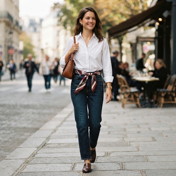 Look casual con pañuelo en los pasadores de unos jeans