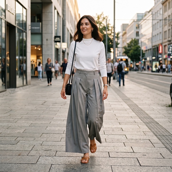 Pantalón amplio de inspiración hakama con top blanco