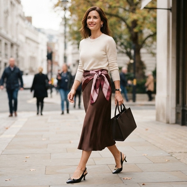 Look con pañuelo como fajín de una falda
