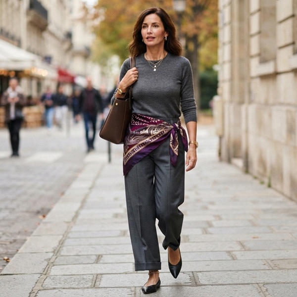 Pañuelo con diseño sobre un look monocromático