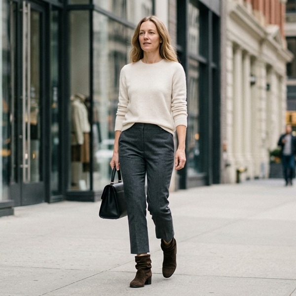 Look profesional con slouchy boots con pantalón de vestir recto