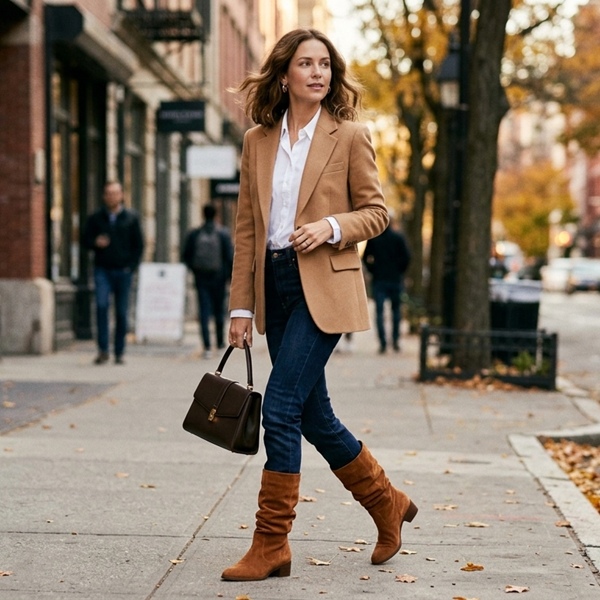 Look urbano con slouchy boots y jeans