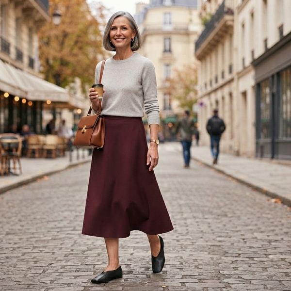 Look cómodo con zapatos planos de piel flexible